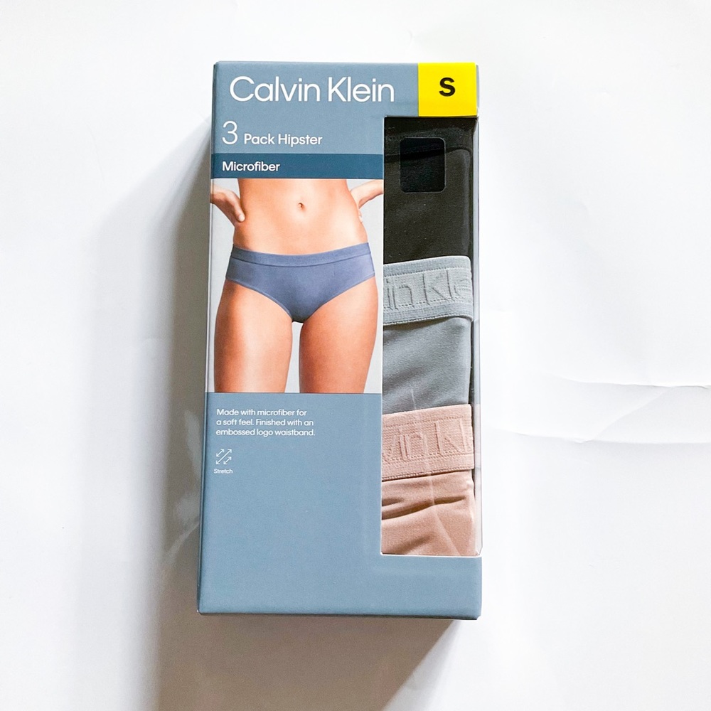 Calvin Klein 3 Pack Hipster Women Microfiber Underwear 3pc Panties Set Small